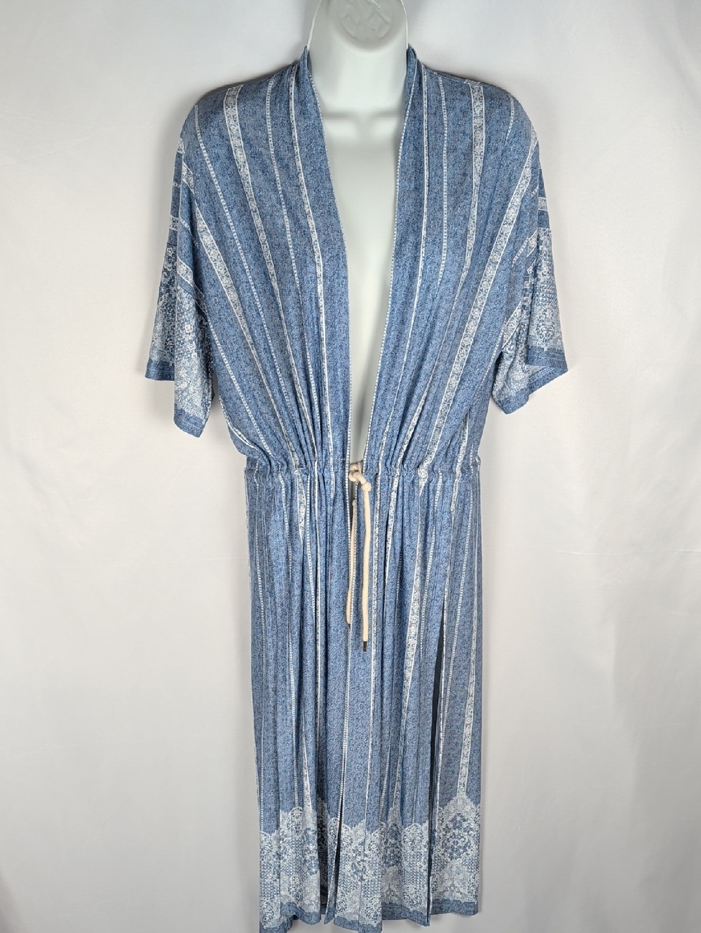 Rebecca King Blue Stripe Maxi Duster Cardigan Kimono, Small